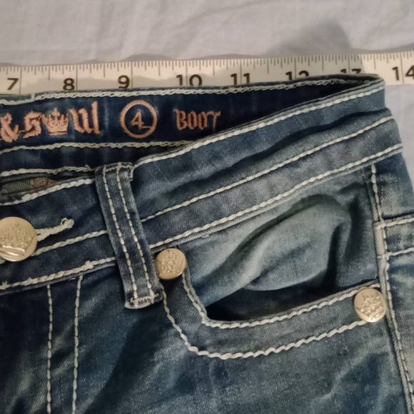 Rebel& Soul Blue Boot Cut Denim with Vintage Fading, Size 4 - Picture 5 of 11